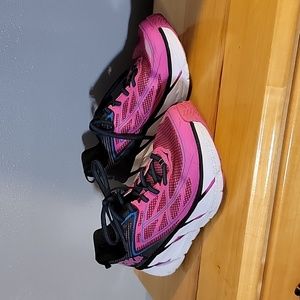 HOKA running shoes - pink/black/white, women's size 10